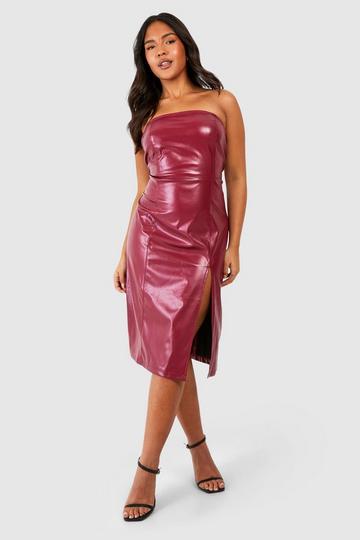 Plus Pu Bandeau Split Midi Dress wine