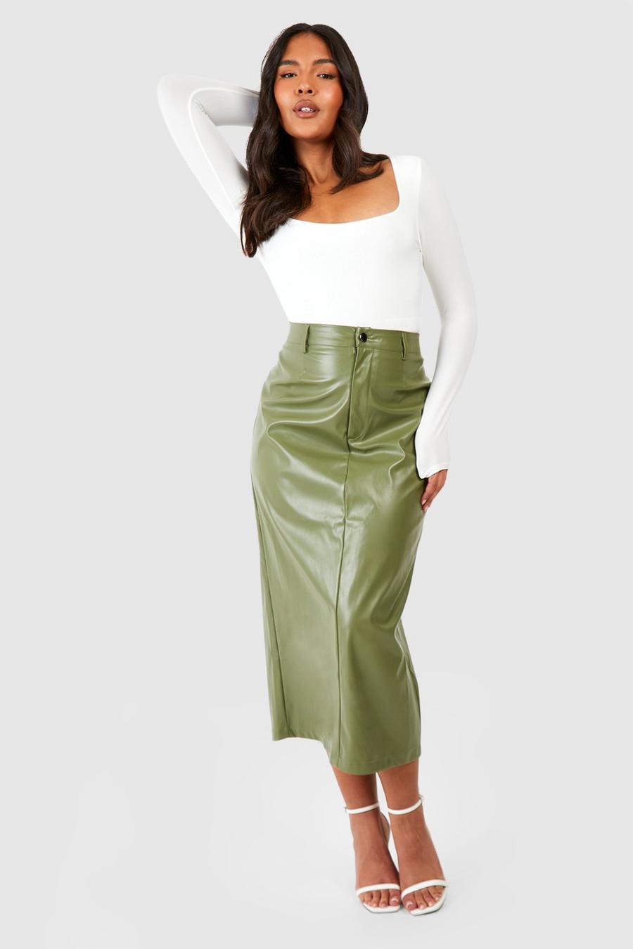 Gonna longuette Plus Size in PU, Khaki image number 1