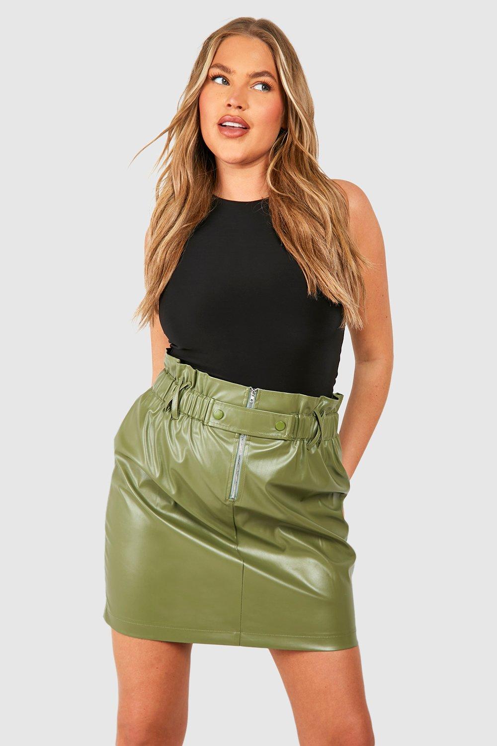 Plus Pu Paperbag Waisted Mini Skirt boohoo NZ