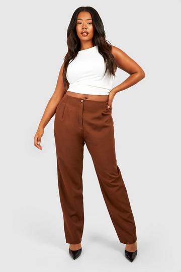 Plus Woven Cigarette Dress Pants chocolate