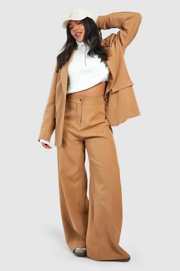 Plus Woven Tailored Straight Leg Pants camel