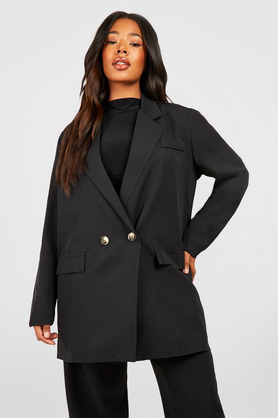 Black Plus Woven Oversized Double Breasted Blazer  image number 1