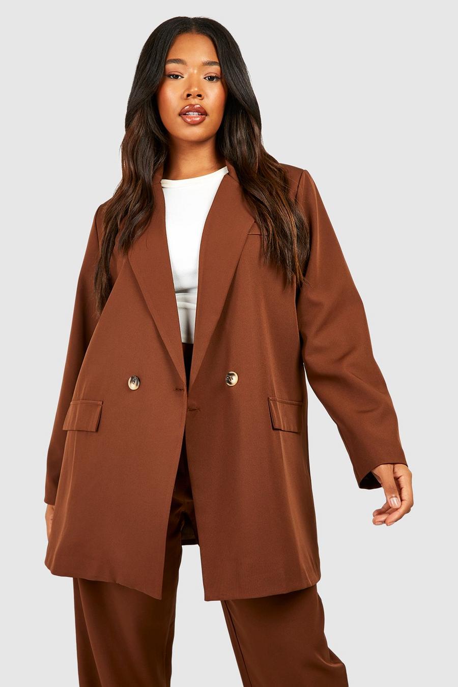 Chocolate brun Plus Woven Oversized Double Breasted Blazer 