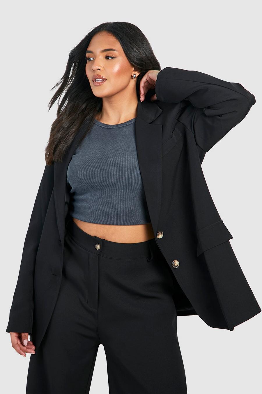 Black Plus Woven Relaxed Single Breasted Blazer   image number 1