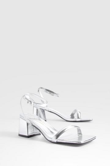Metallic Square Toe Block Heel Two Part Heels silver