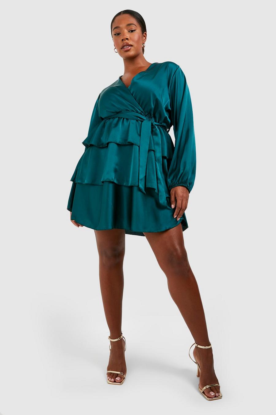 Forest Plus Satin Ruffle Skater Dress image number 1