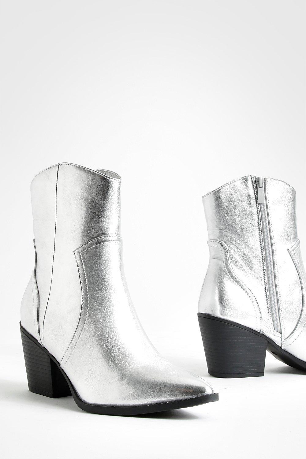 Metallic Western Cowboy Ankle Boots boohoo CA