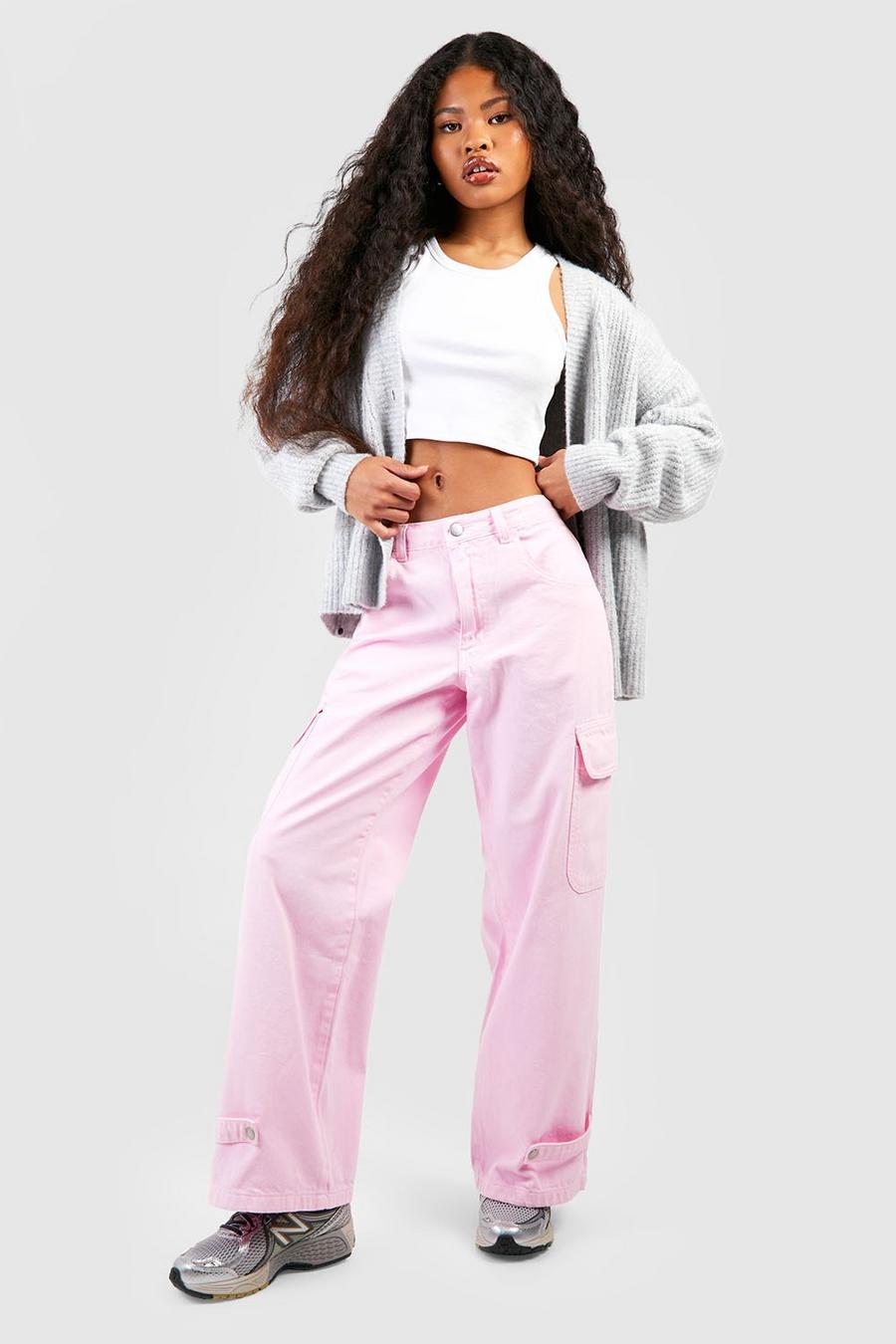 Pink Petite Roze Cargo Wide Leg Jeans image number 1