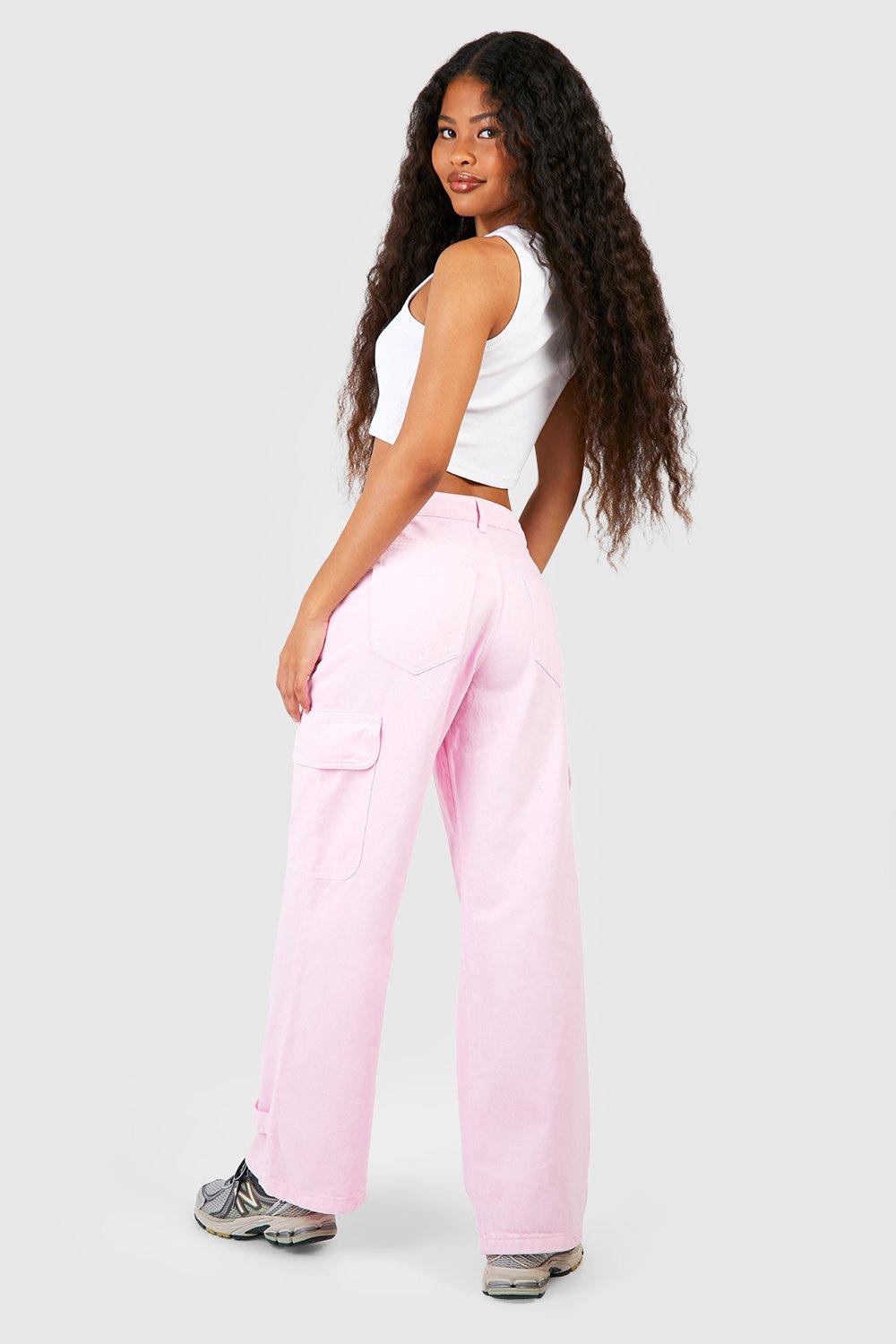 Petite Pink Cargo Wide Leg Jean