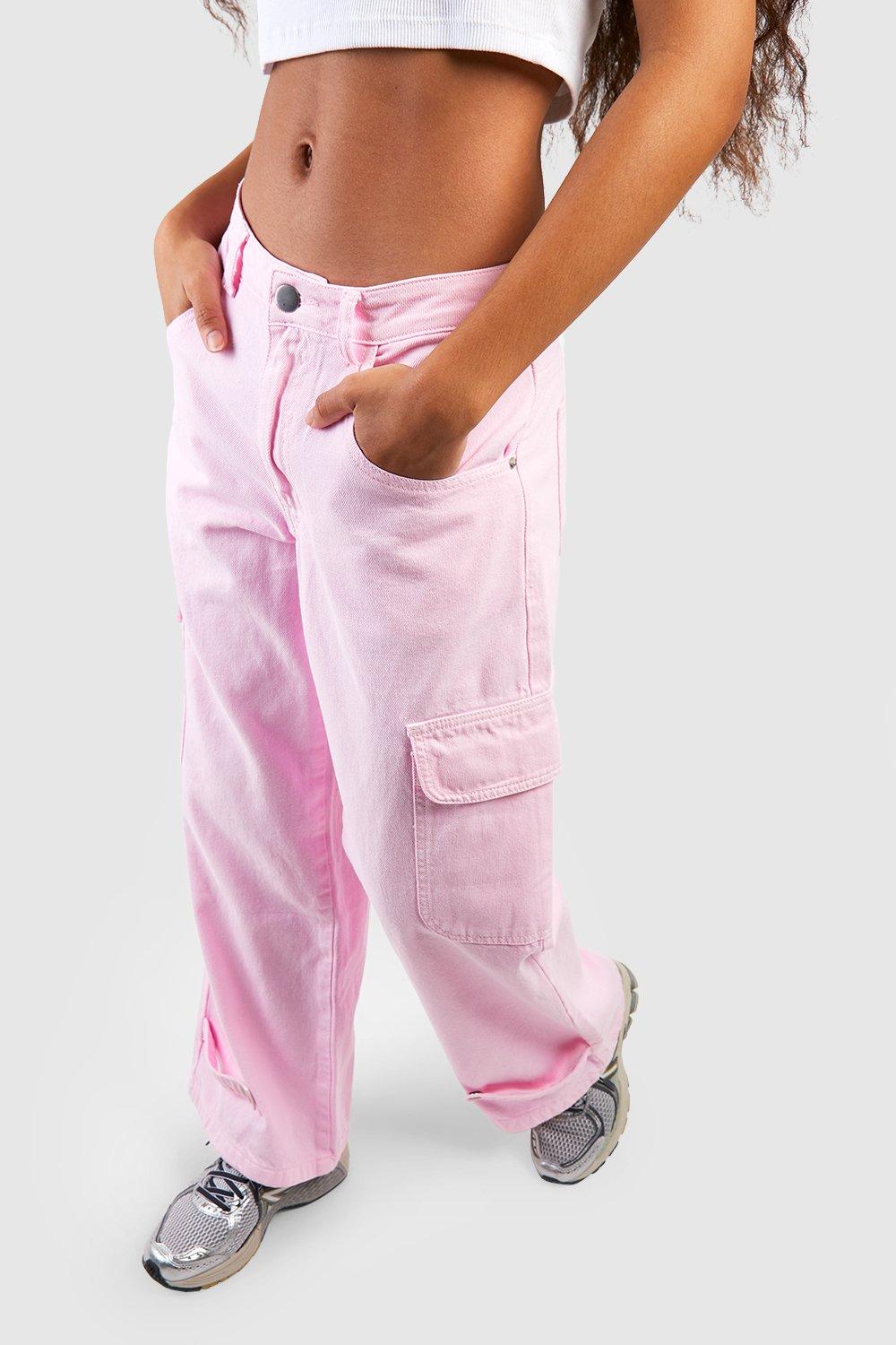 Petite Pink Cargo Wide Leg Jean