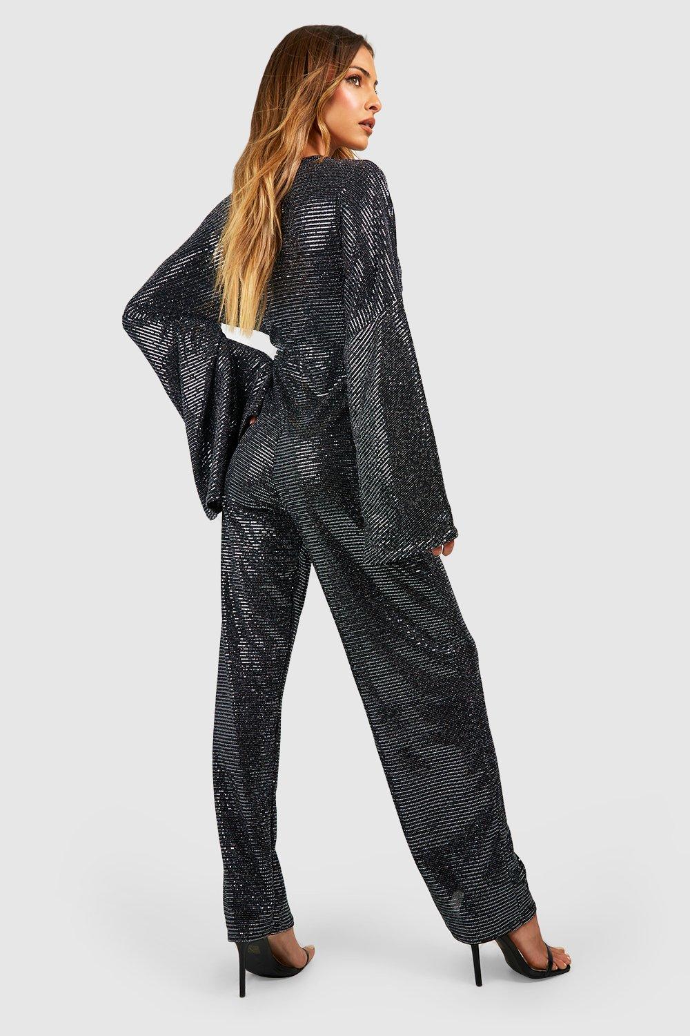 Sequin Extreme Flare Sleeve Jumpsuit boohoo USA