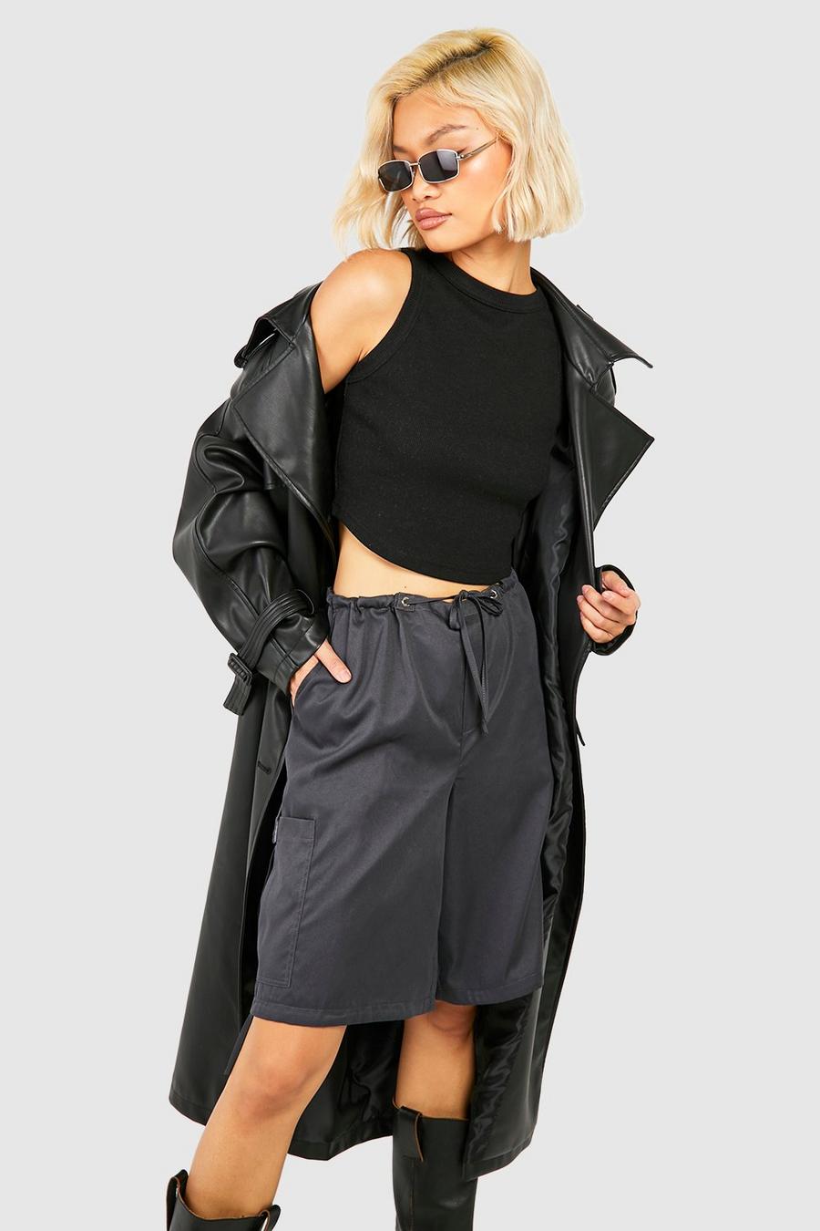 Charcoal Long Line Keperstof Parachute Shorts