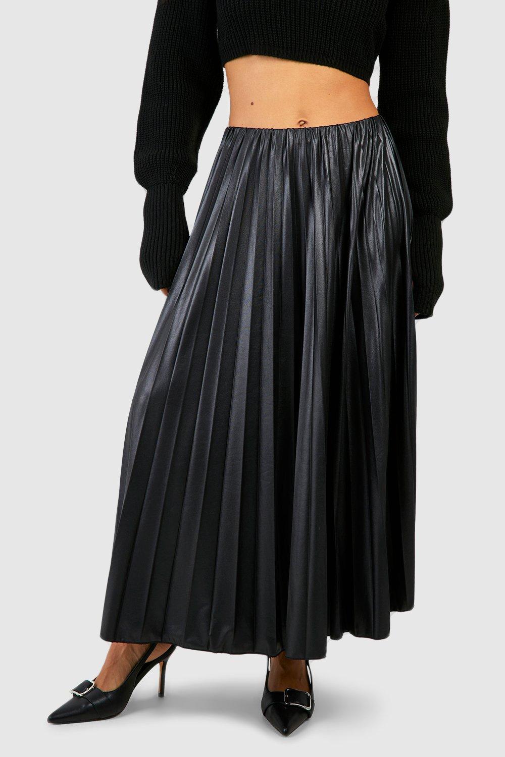 Black pleated 2024 midi skirt boohoo