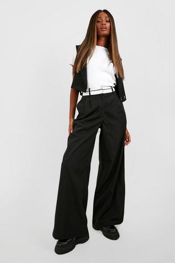 Reverse Waistband Tailored Wide Leg Pants black