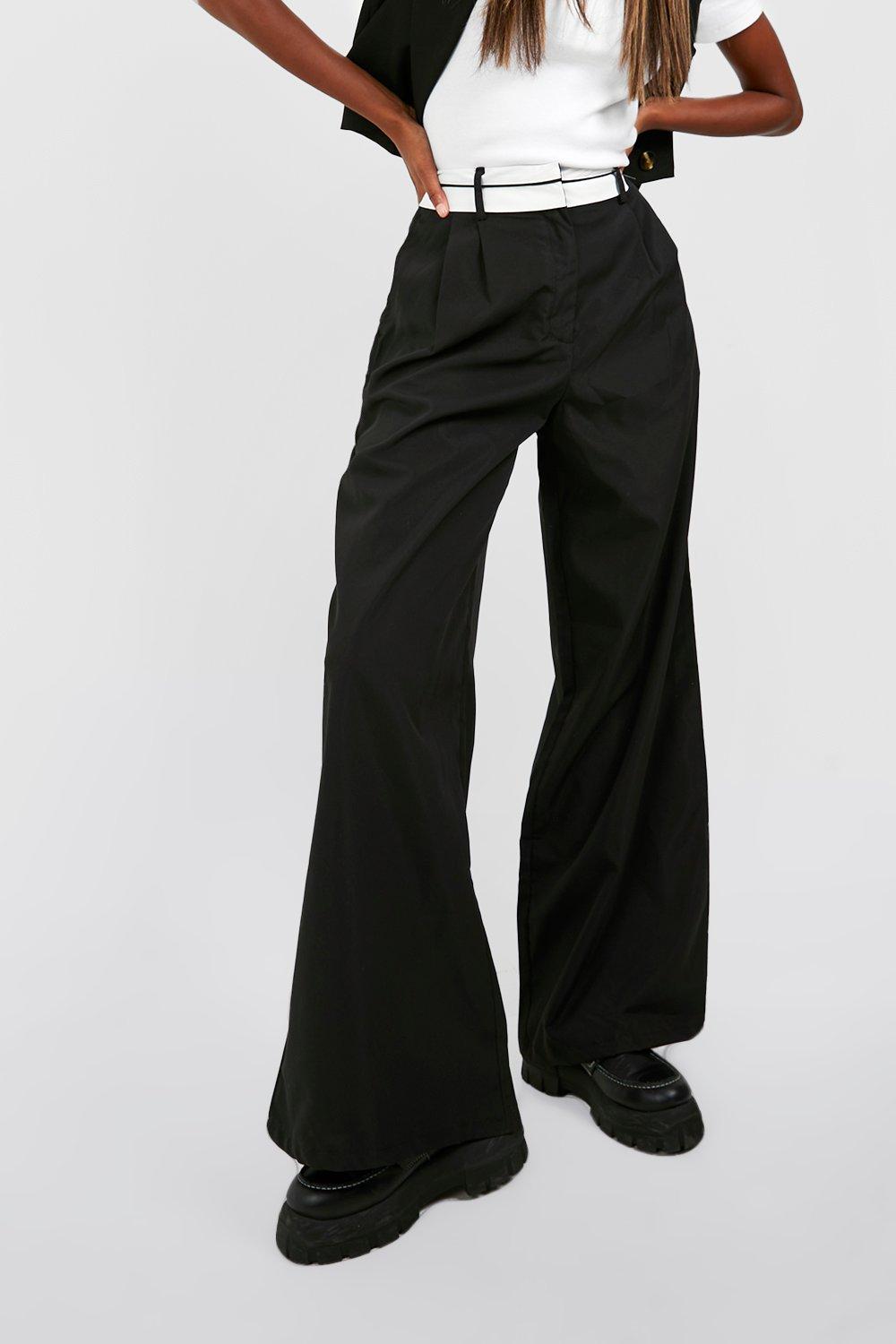 Reverse Waistband Tailored Wide Leg Trousers