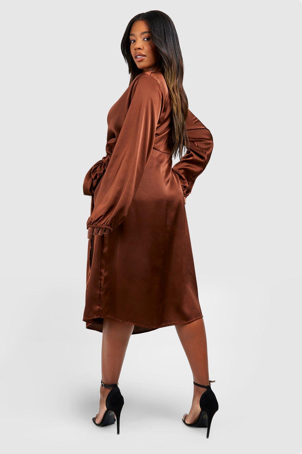 Plus size satin sales wrap dress