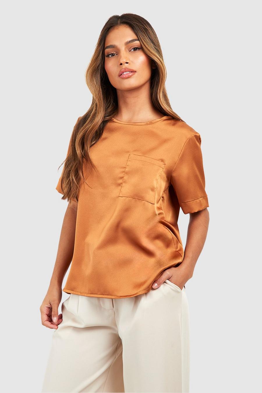 Blusa Basic in raso con tasche, Spice image number 1