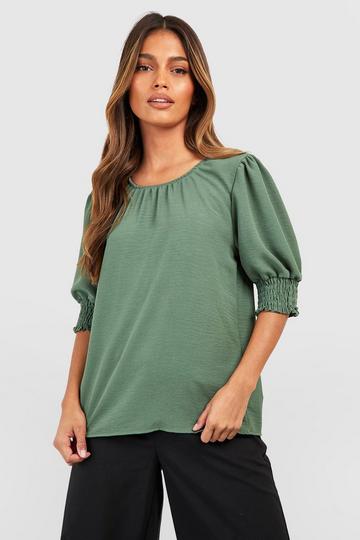 Hammered Puff Sleeve Blouse khaki