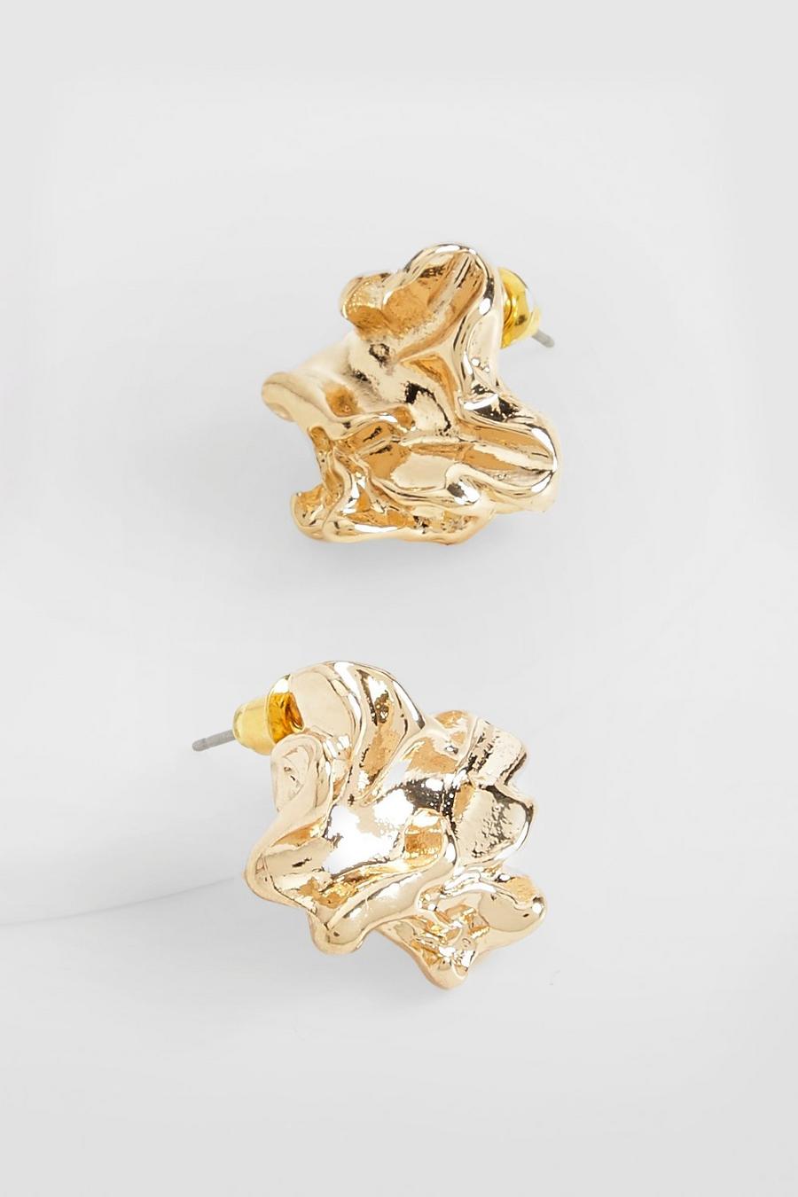 Gold metallic Textured Effect Stud Earrings 