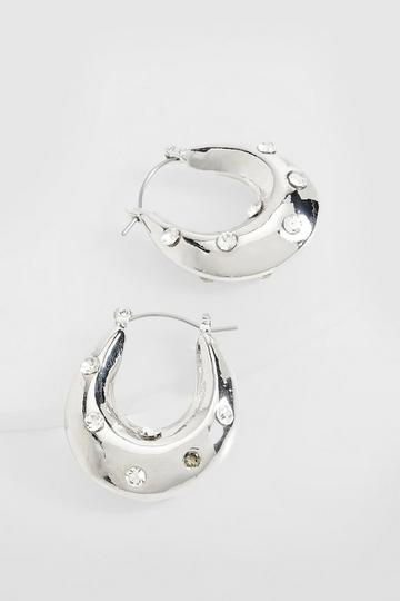 Rhinestone Chunky Hoop Earrings silver