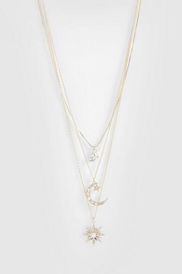 Celestial Moon & Star Embellished Layered Necklace gold