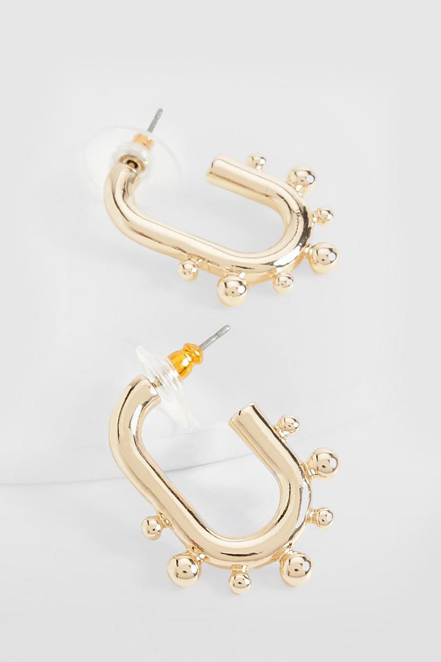 Gold Orb Detail Hoop Earrings  image number 1