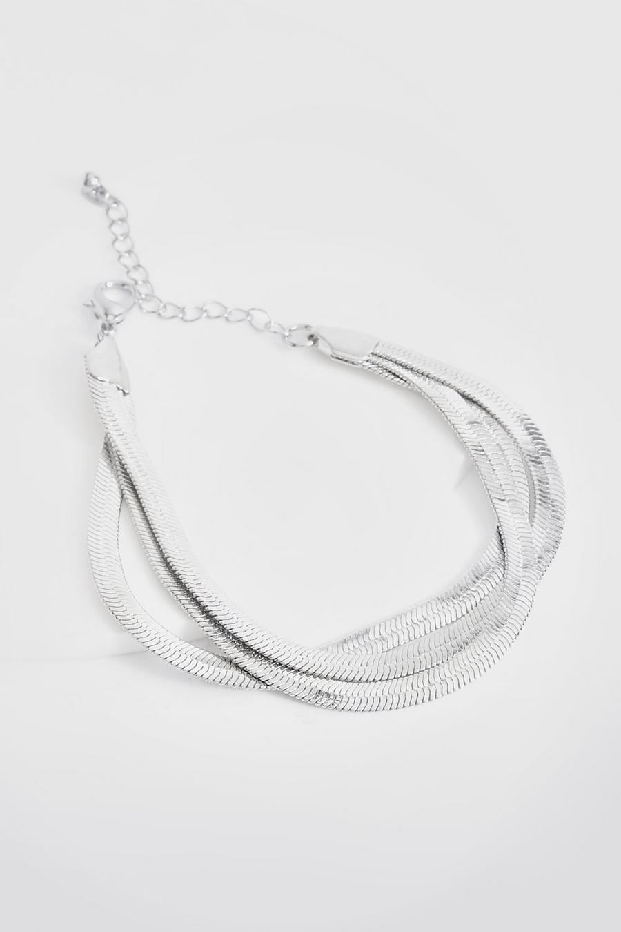 Silver Triple Snake Chain Chunky Bracelet 