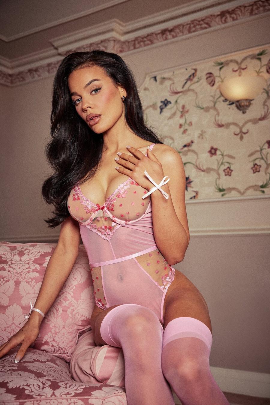 Pink Ditsy Heart Mesh Body image number 1