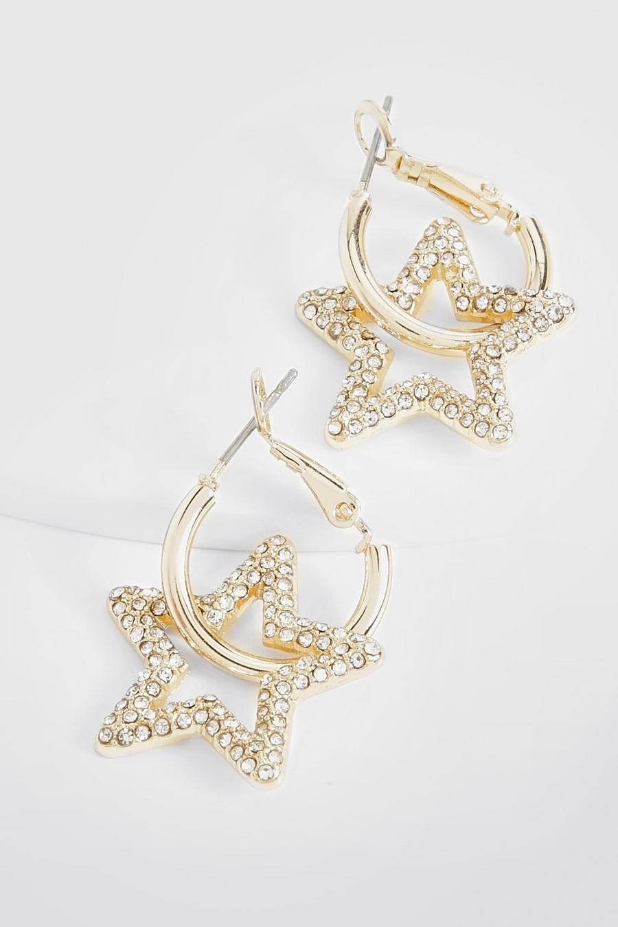 Gold Embellished Star Hoop Drop Earrings  image number 1