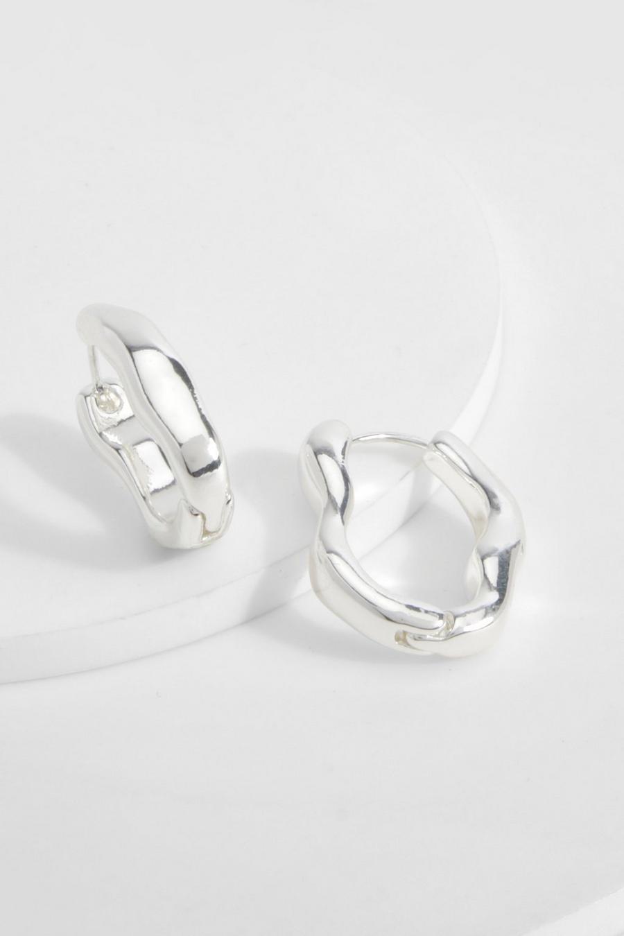 Silver Abstract Wavy Hoop Earrings  image number 1