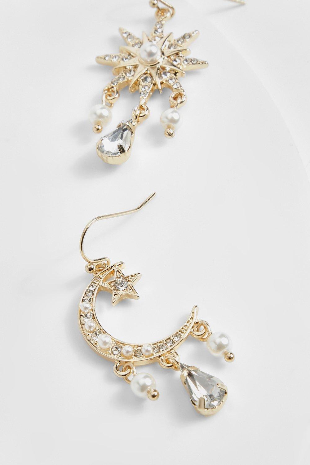 Celestial Moon Star Embellished Earrings