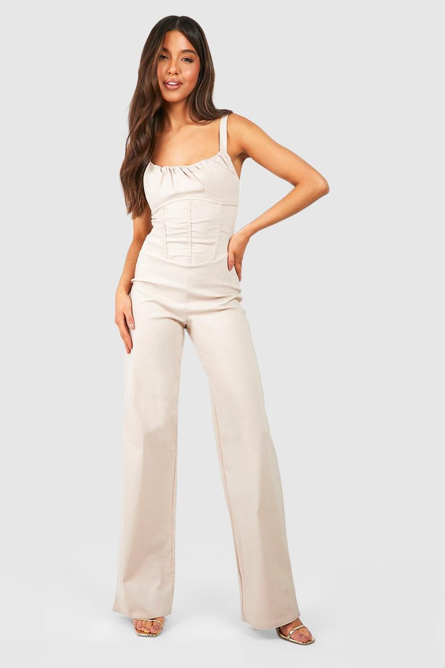 Stone Bengaline Ruched Corset Wide Leg Jumpsuit image number 1