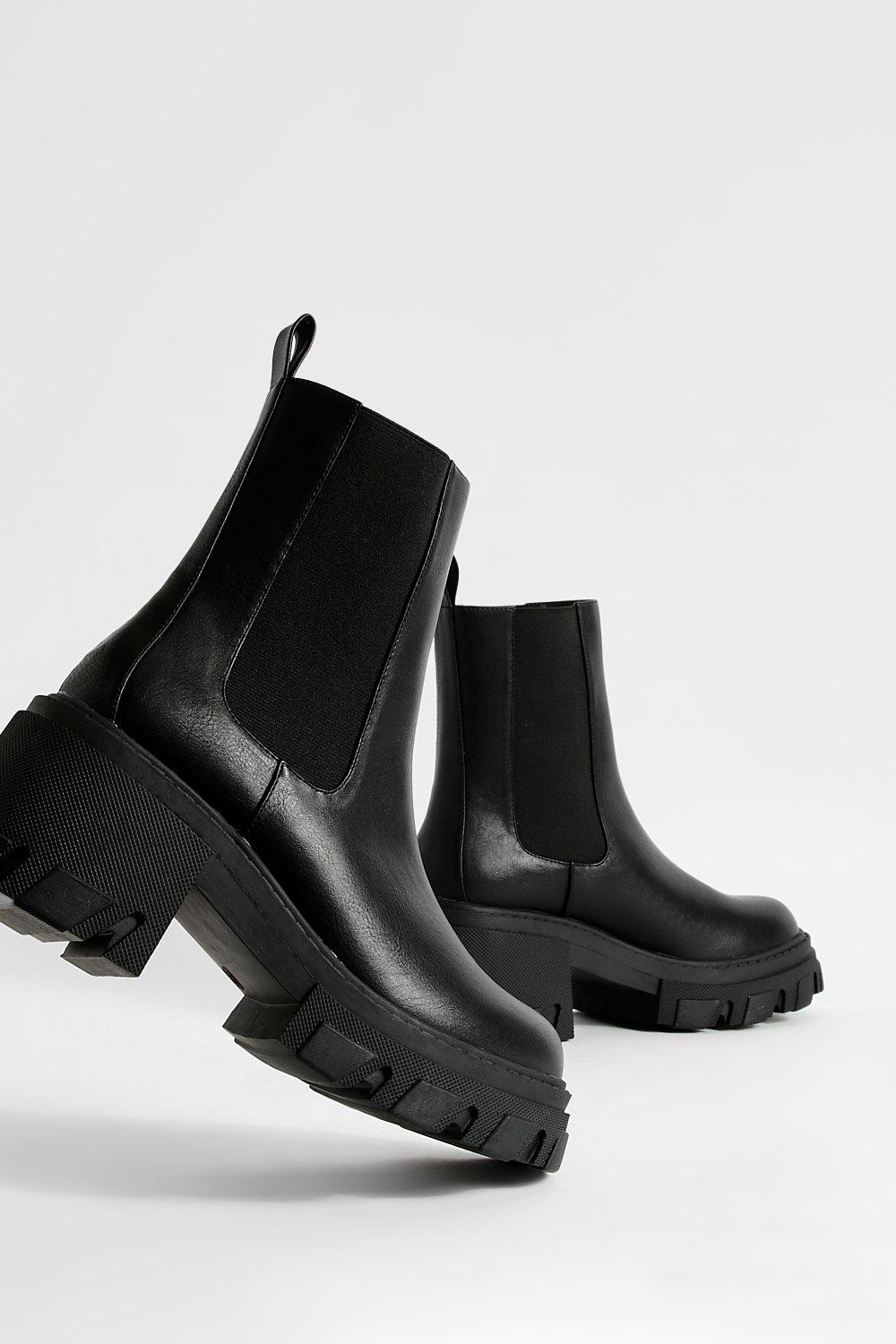 Chellysun chunky cleated store heel chelsea boots