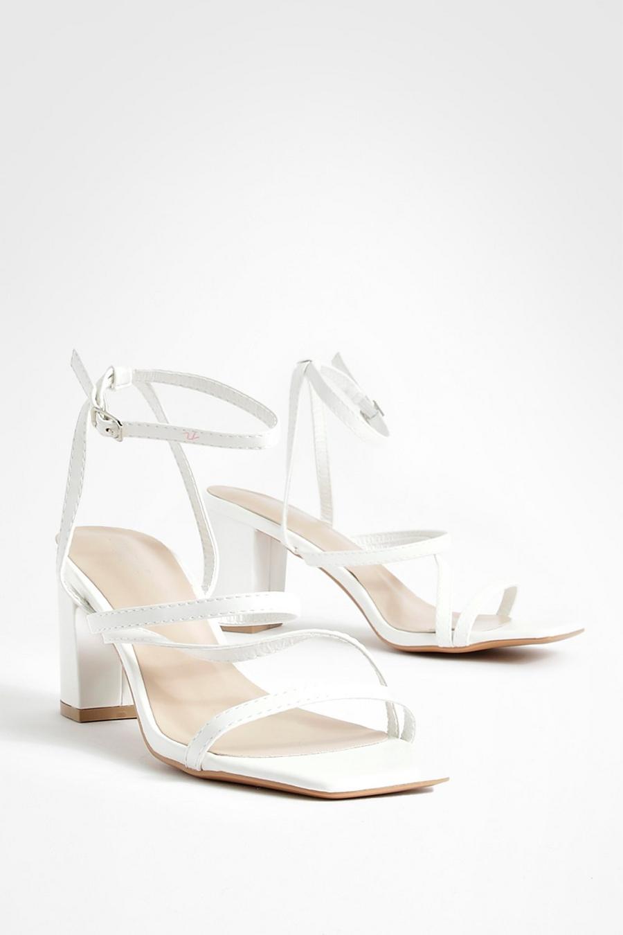 White Asymmetric Strap Square Toe Heels  image number 1