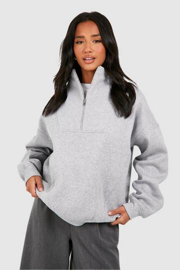 Grey Petite Seam Detail Quarter Zip Sweatshirt