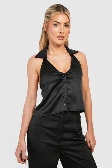 Satin Waist Coat Blouse black