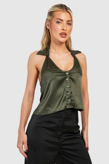 Satin Waist Coat Blouse khaki