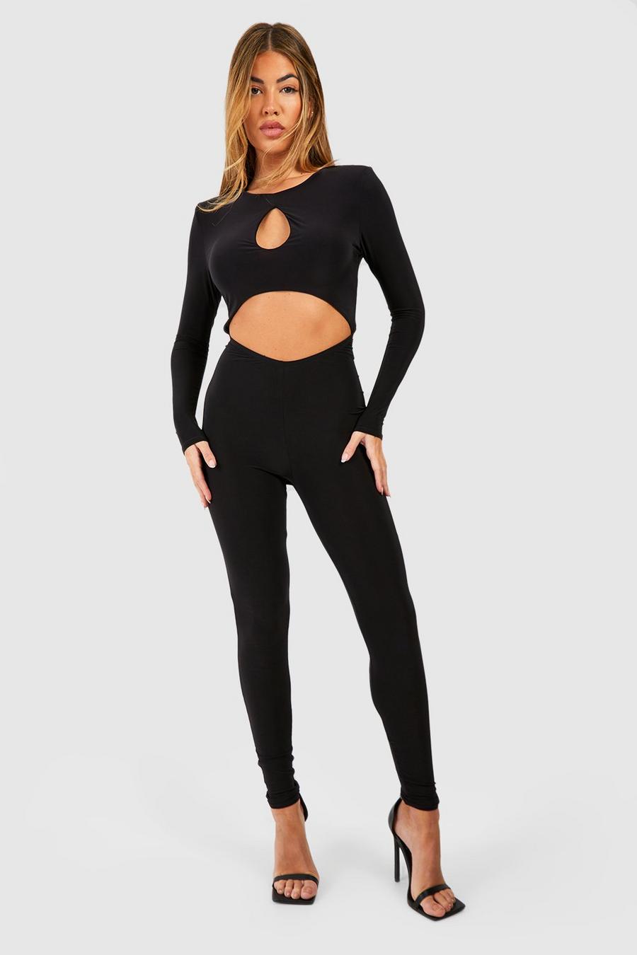 Black Double Slinky Cut Out Jumpsuit image number 1