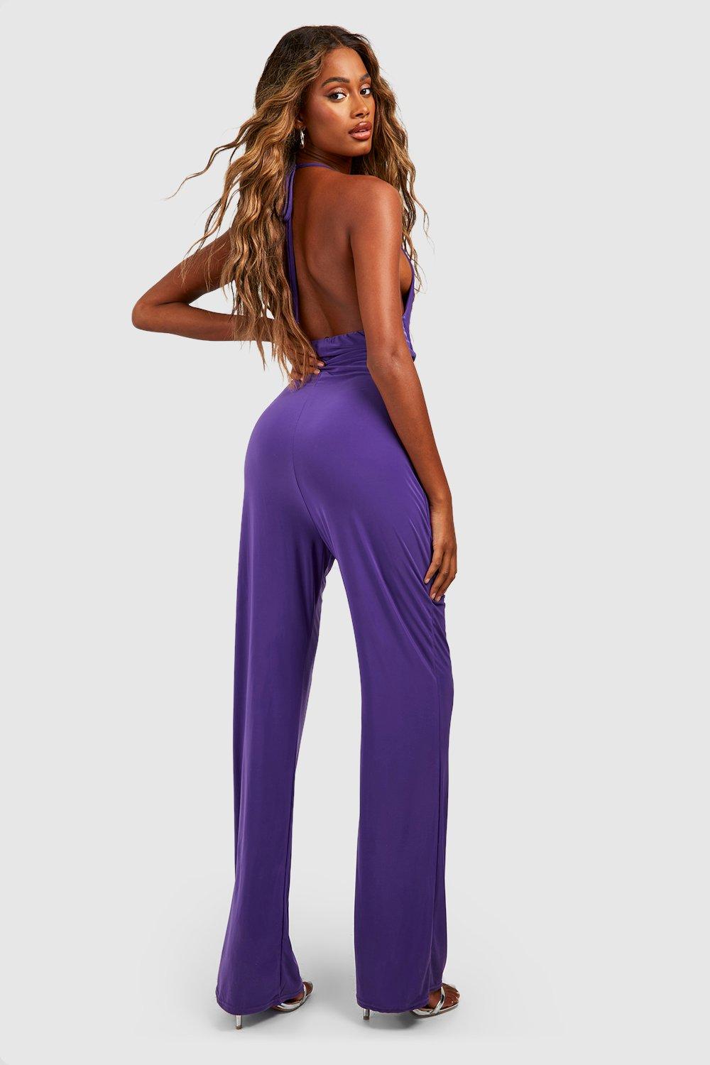 Purple hot sale halter jumpsuit