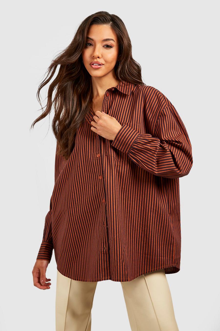 Rust Stripe Oversized Deep Cuff Shirt   image number 1