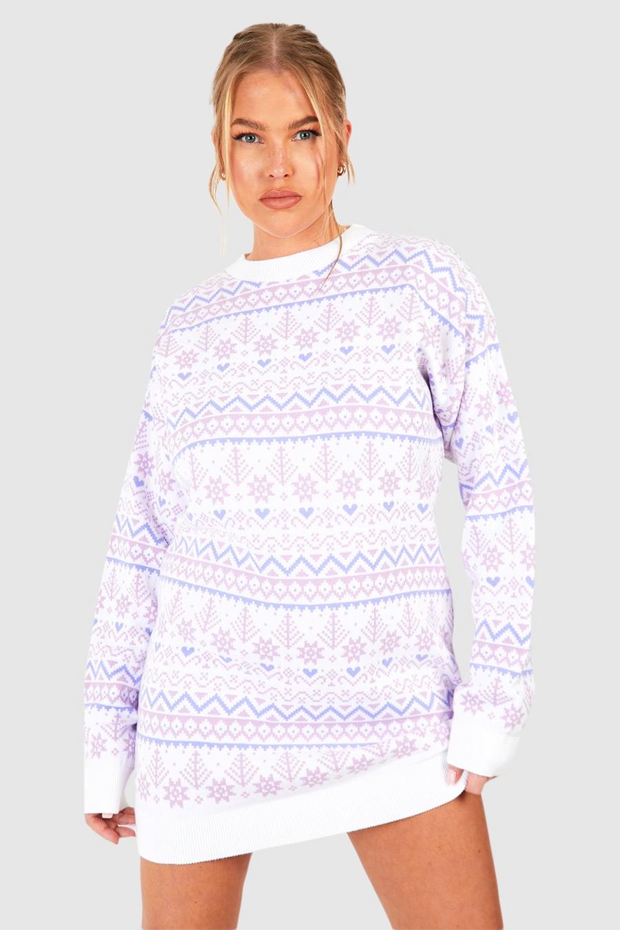 Vestito in maglia natalizio Plus Size con motivi Fairisle, Lilac image number 1