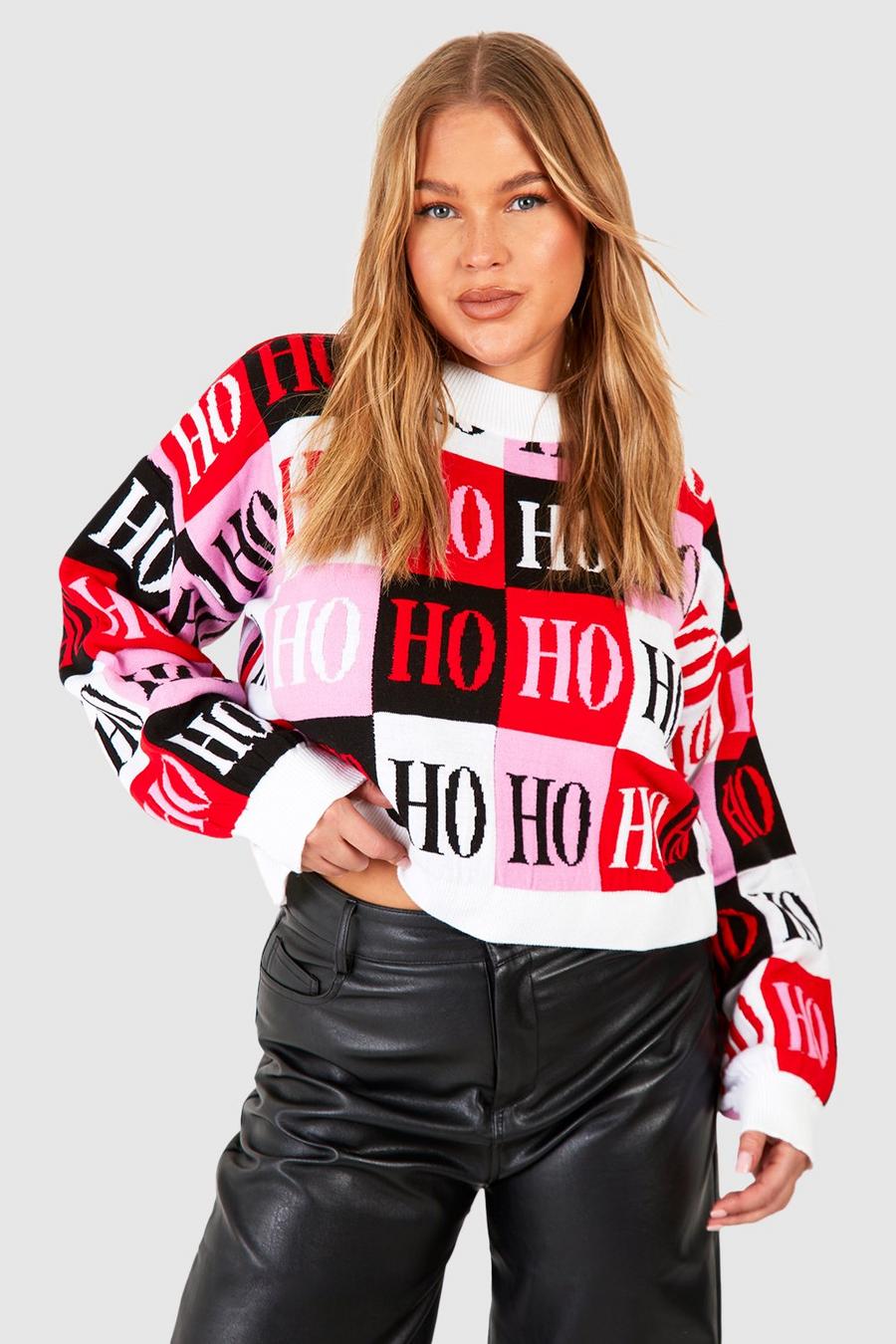 Red Plus Ho Ho Ho Christmas Cropped Sweater image number 1