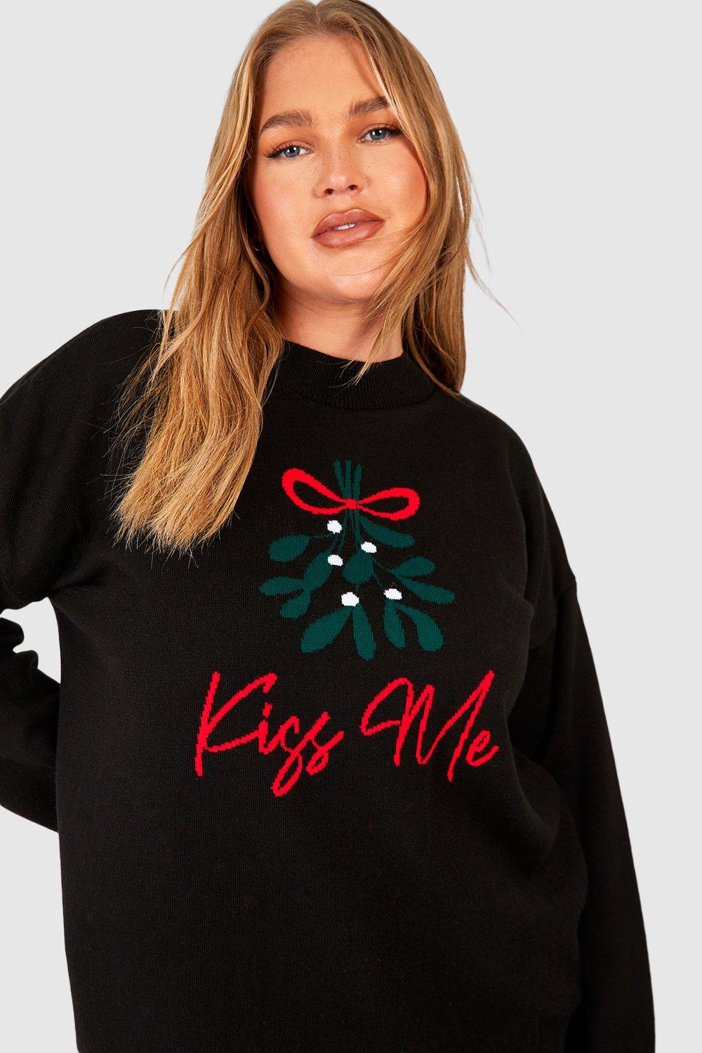 Women s Plus Kiss Me Slogan Fairisle Christmas Jumper Boohoo UK