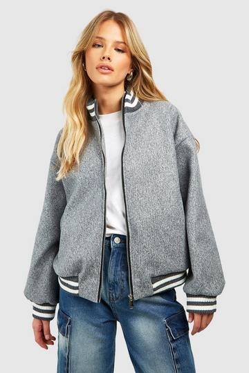 Grey Rib Detail Bomber Jacket