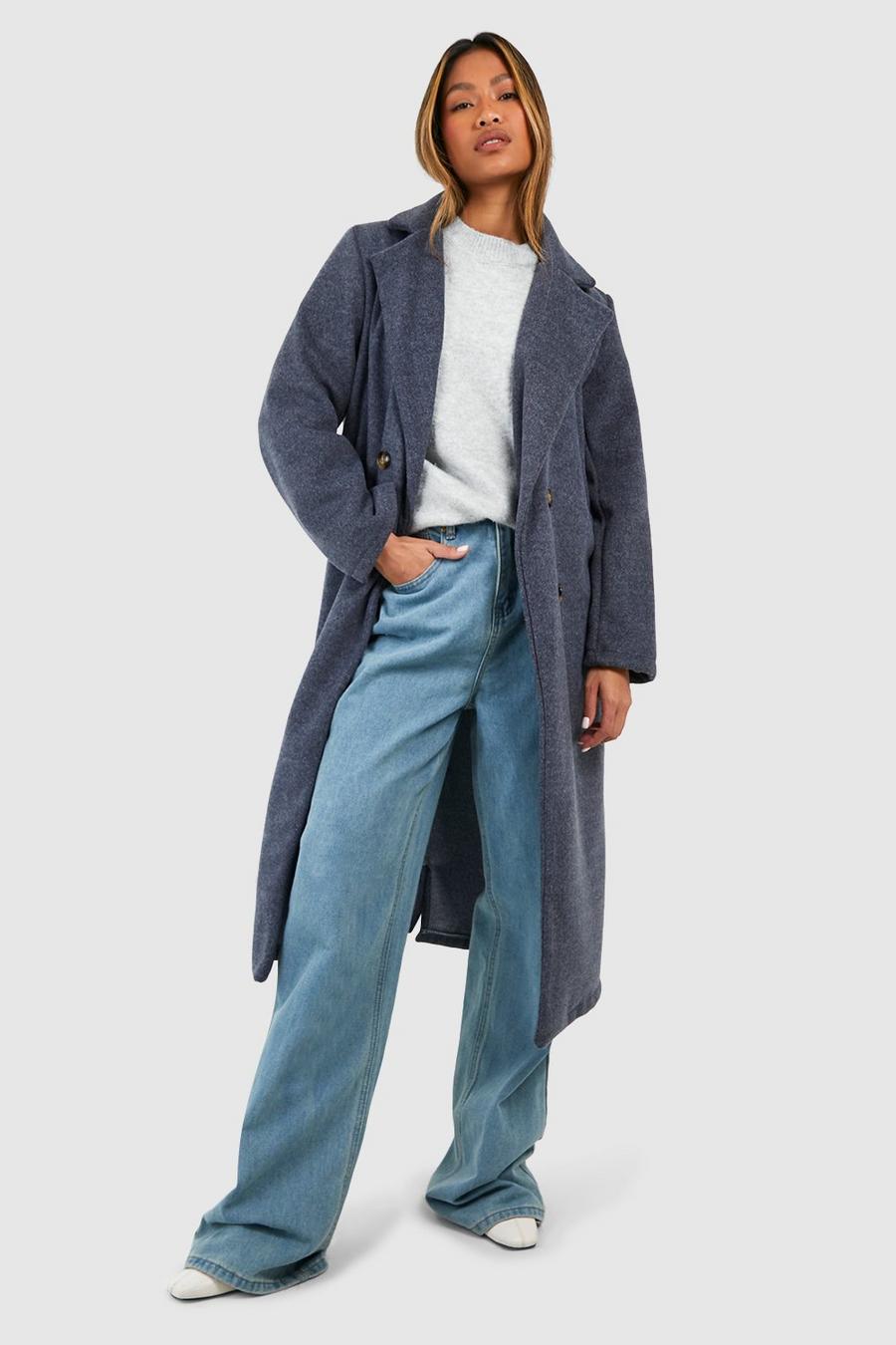 Zweireihiger langer Mantel, Denim-blue