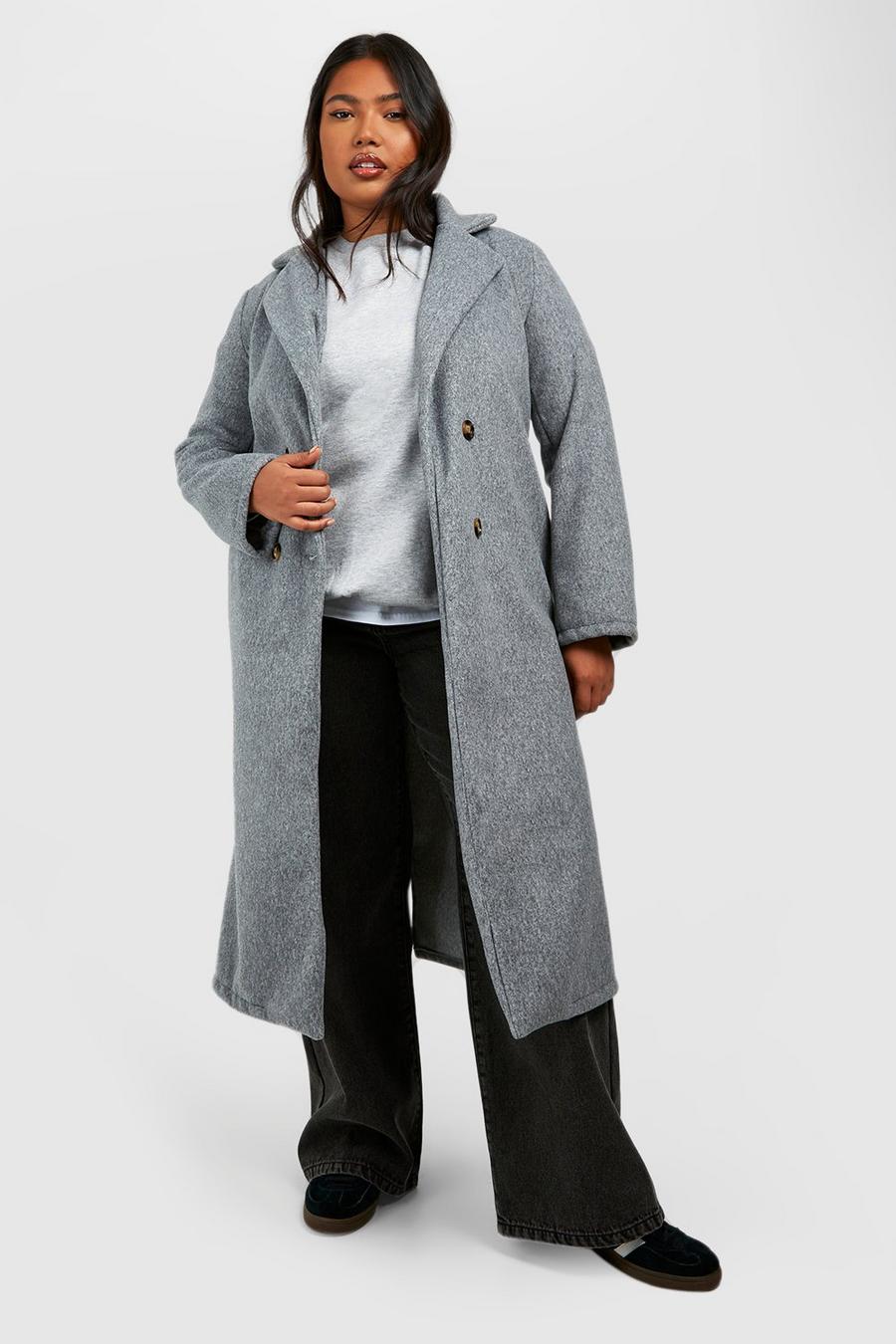 Grey marl Double Breasted Longline Coat image number 1