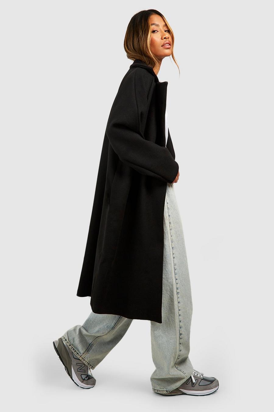 Zweireihiger Mantel in Wolloptik, Black image number 1
