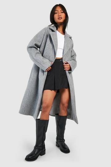 Grey Double Breasted Wool Look Coat