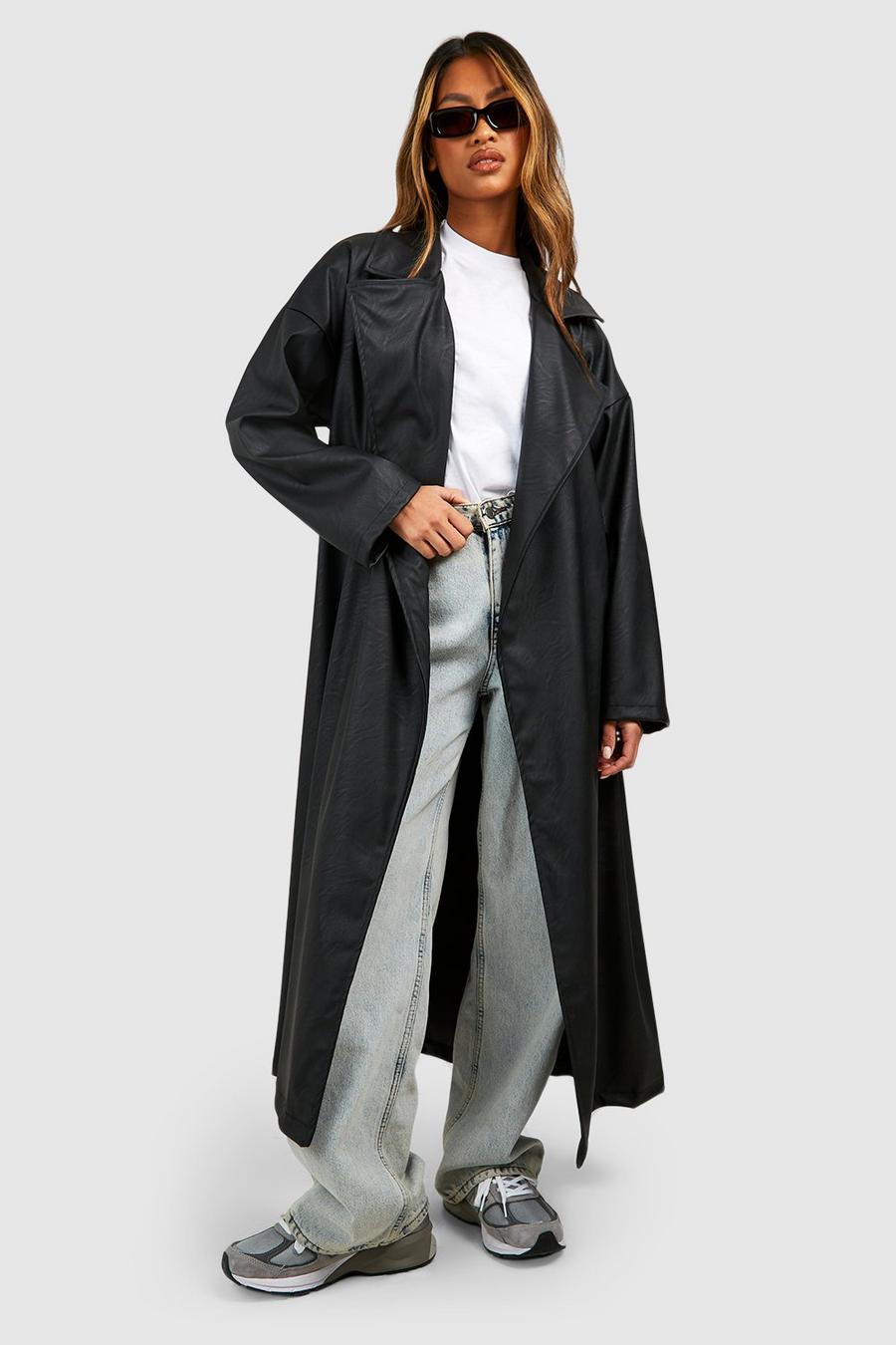 Cappotto Trench maxi in pelle sintetica, Black image number 1
