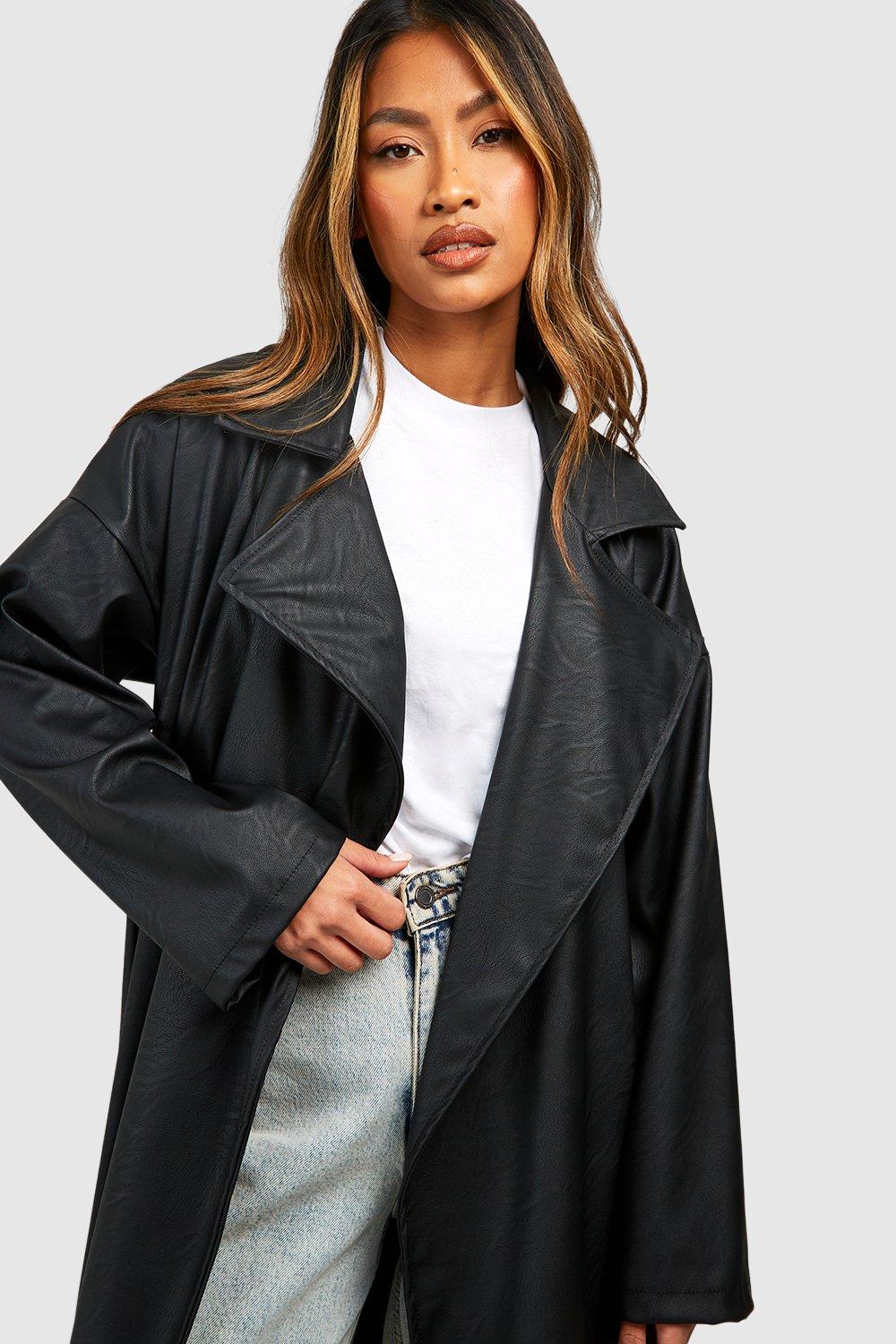 Female leather 2024 trench coat